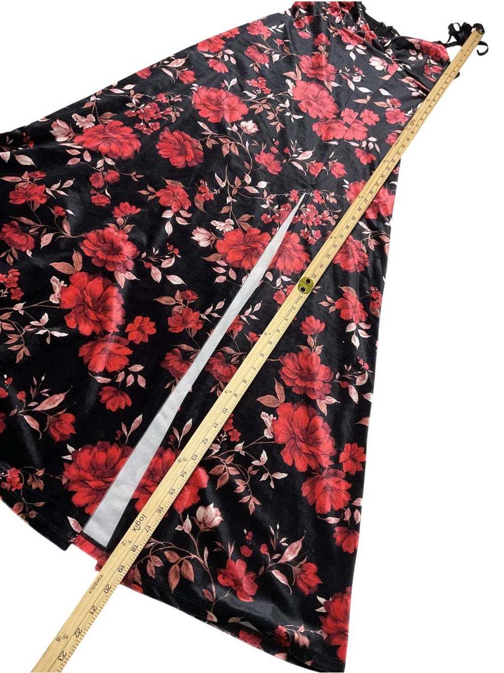 Francesca’s Black Red Floral Maxi Dress S Lace Tie Strap Open Back Romantic - Picture 7 of 10